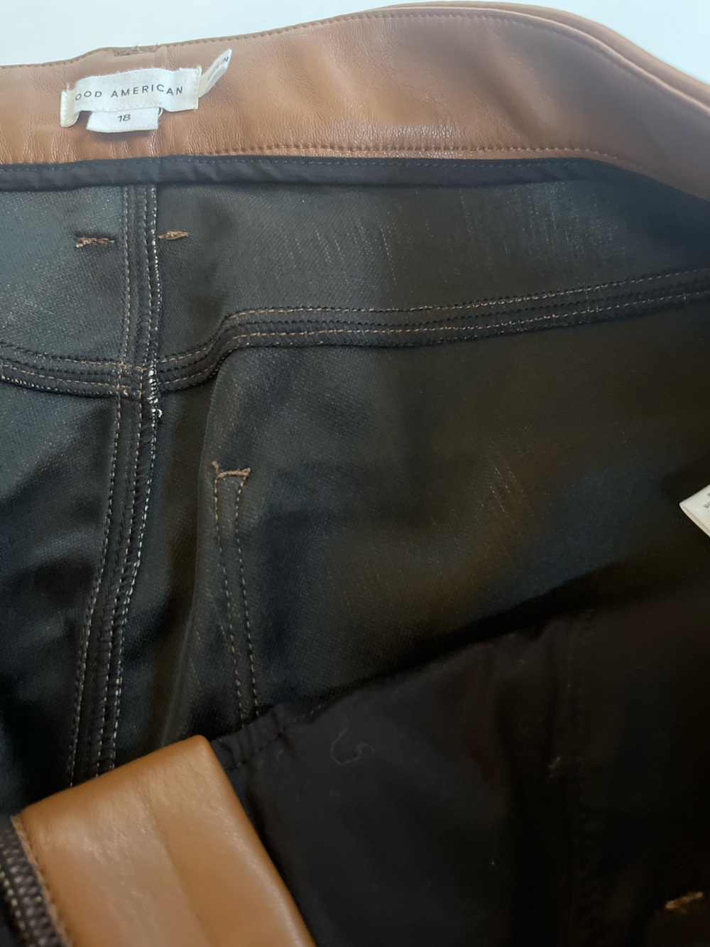 Good American Good Icon Better Than Leather High Rise Burnt Caramel Boot Pants - Picture 9 of 16